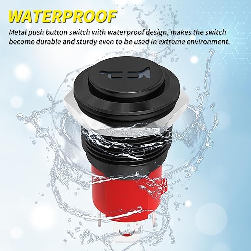 Vista 12 de Joinfworld Botón de bocina 12V 20A Heavy Duty 16MM Metal Horn Switch Altavoz Azul LED Illumianted Acero inoxidable Momentario Interruptor de botón