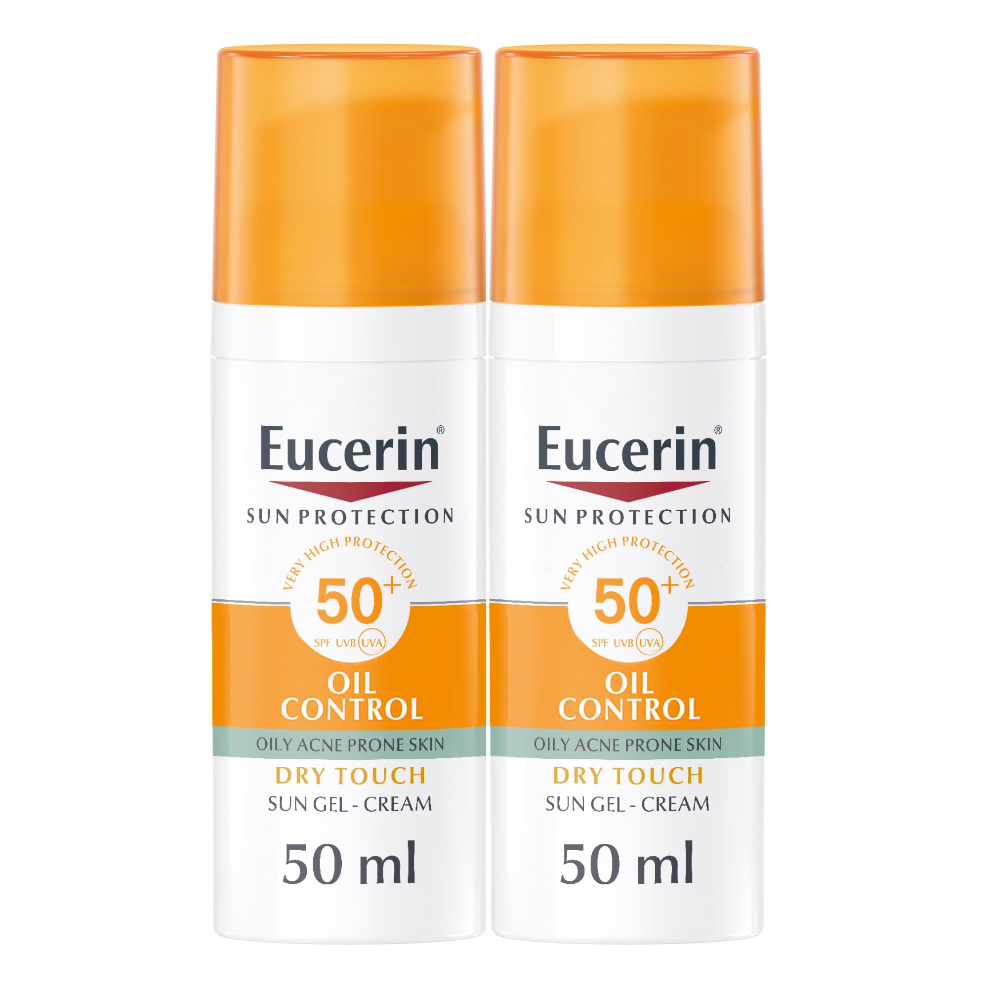 Face Sunscreen Oil Control Gel-Cream Dry Touch, High UVA/UVB Protection, SPF 50+, Light Texture Sun Protection, Suitable Under Make-Up, For Oily Acne-Prone Skin, 50ml x 2