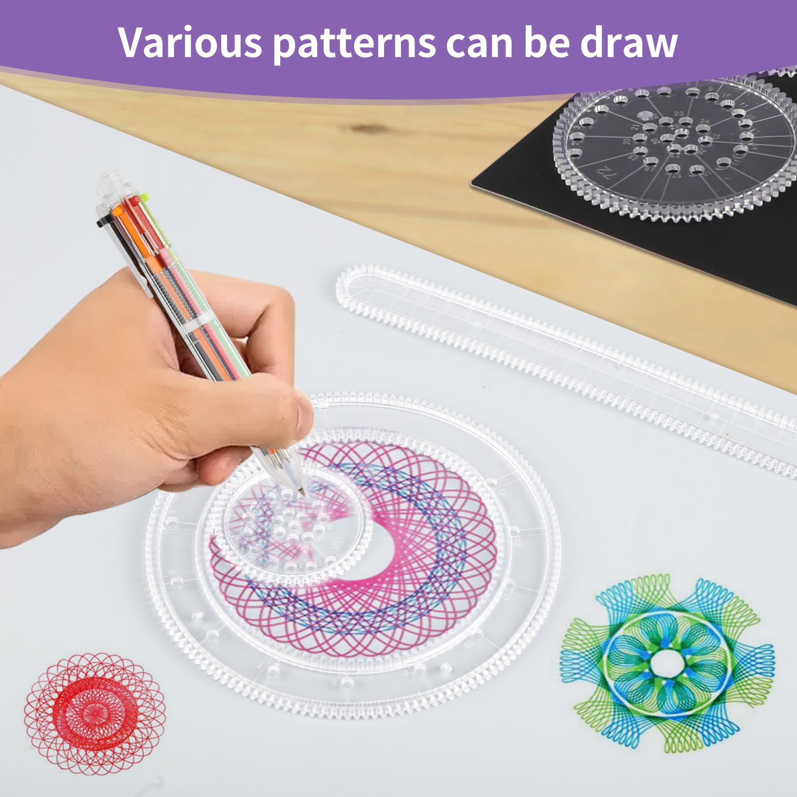 28 Spiral Designer, Kreatives Spirale Spielzeug, Mandala Schablone mit Kratzbilder und Stiften, Multifunktionales Spirograph Kinder ab 8, Malschablonen Kinder Deluxe Kit