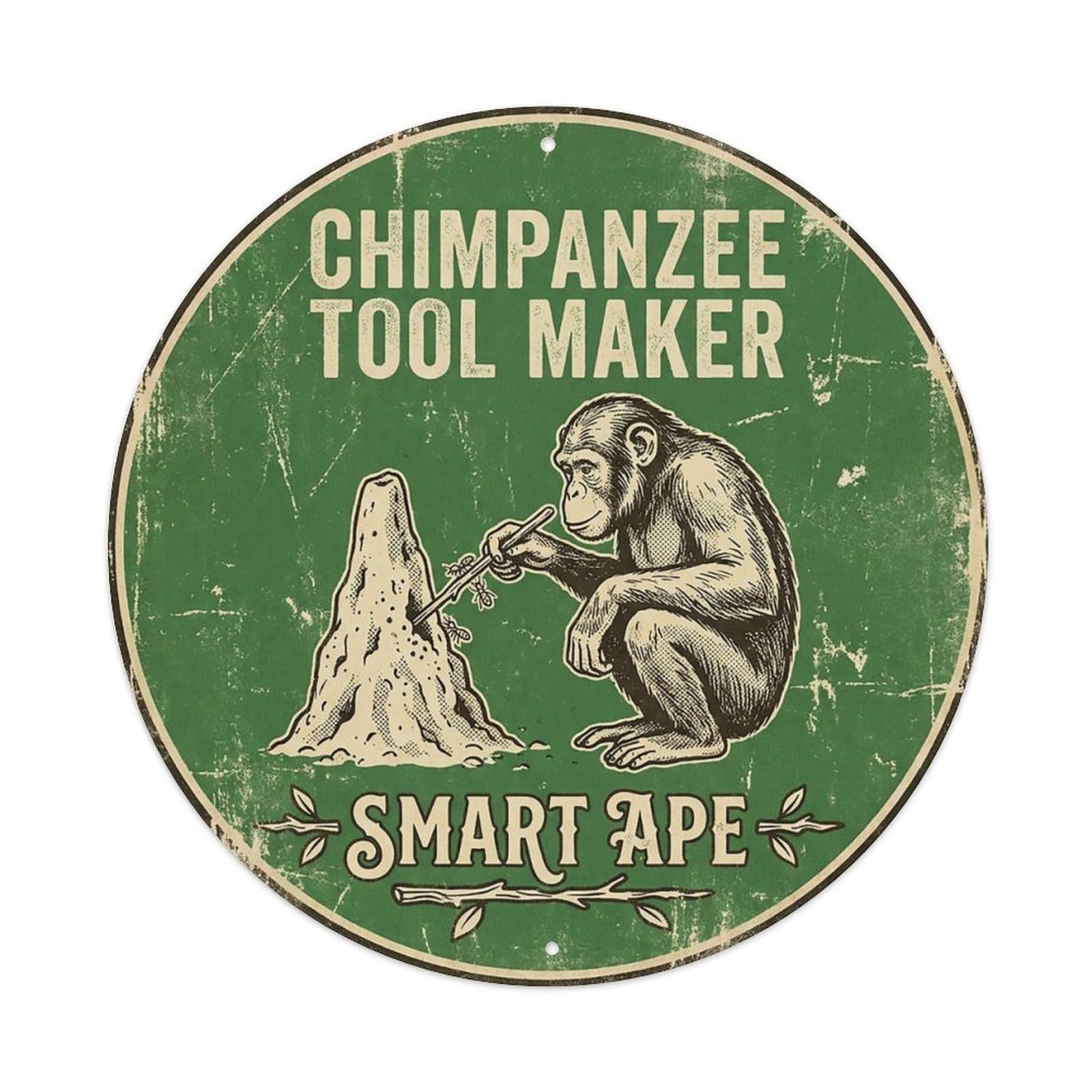 Cxhjca 8X8inch(20X20cm) Chimpanzee Tool Maker Smart Ape Metal Tin Sign