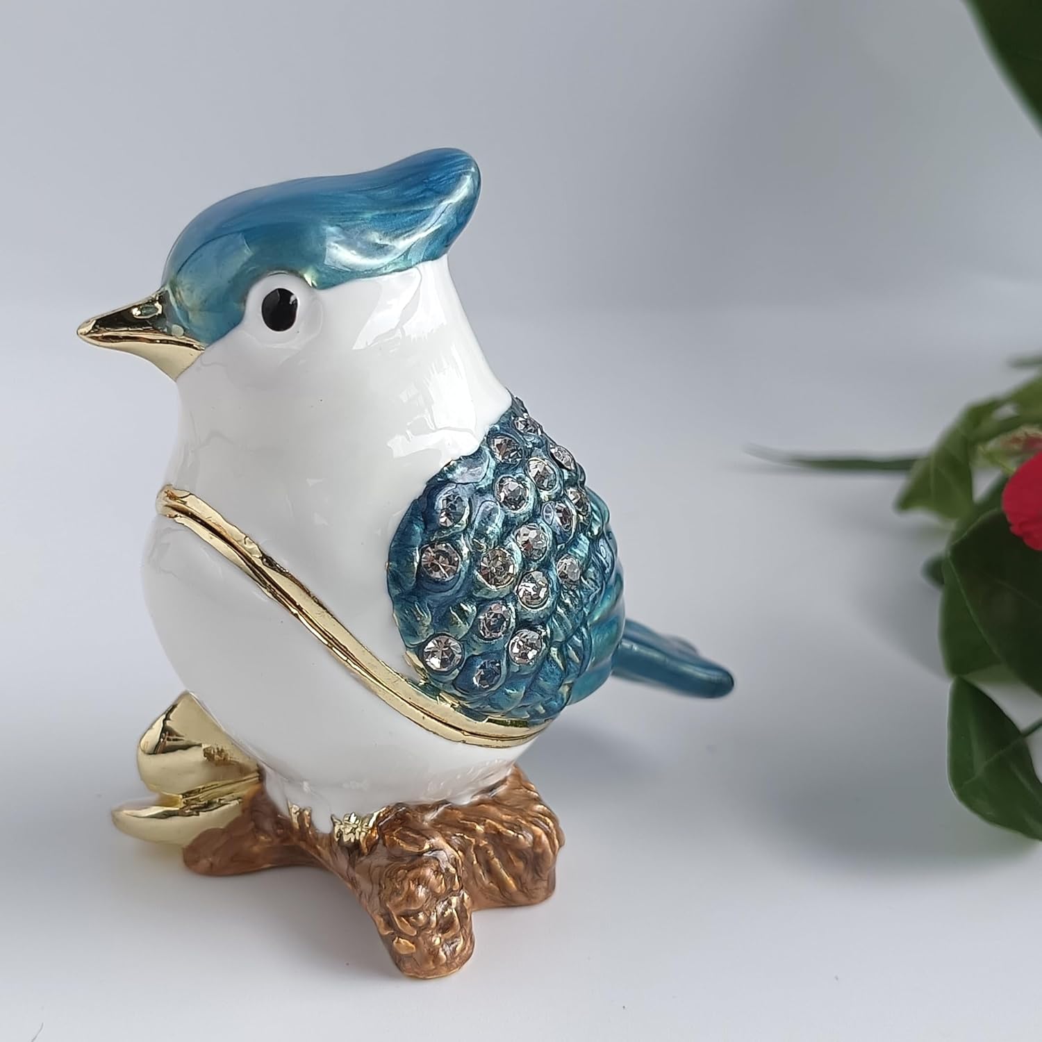 Enamel Bird Jewelry Box Trinket Container Bird Figurine Ornament Home Decor & Collection Blue