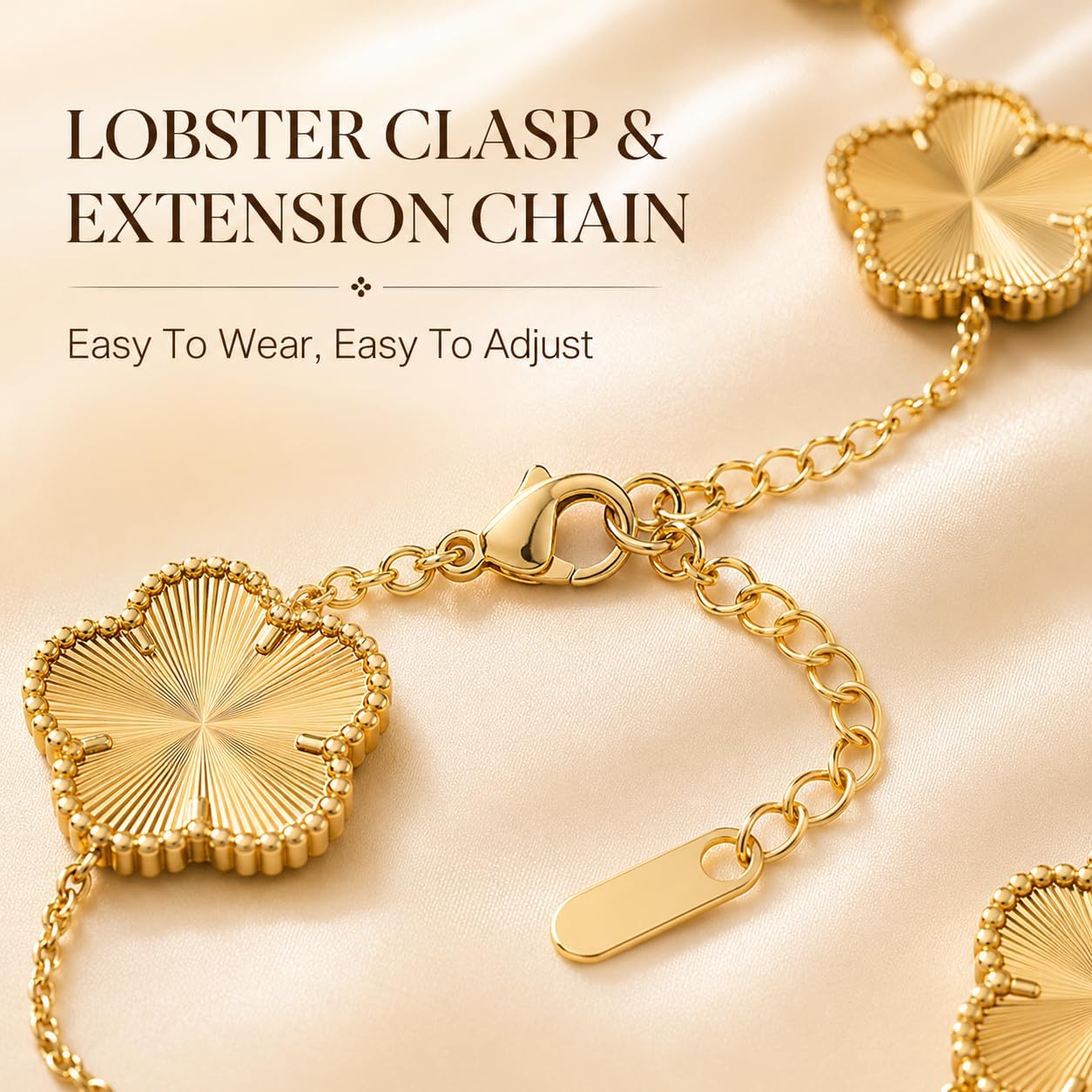 18K Gold Plated Clover Bracelet |Adjustable Bracelets| Lucky Flower Cute Link Bracelets Jewelry Gifts for Women
