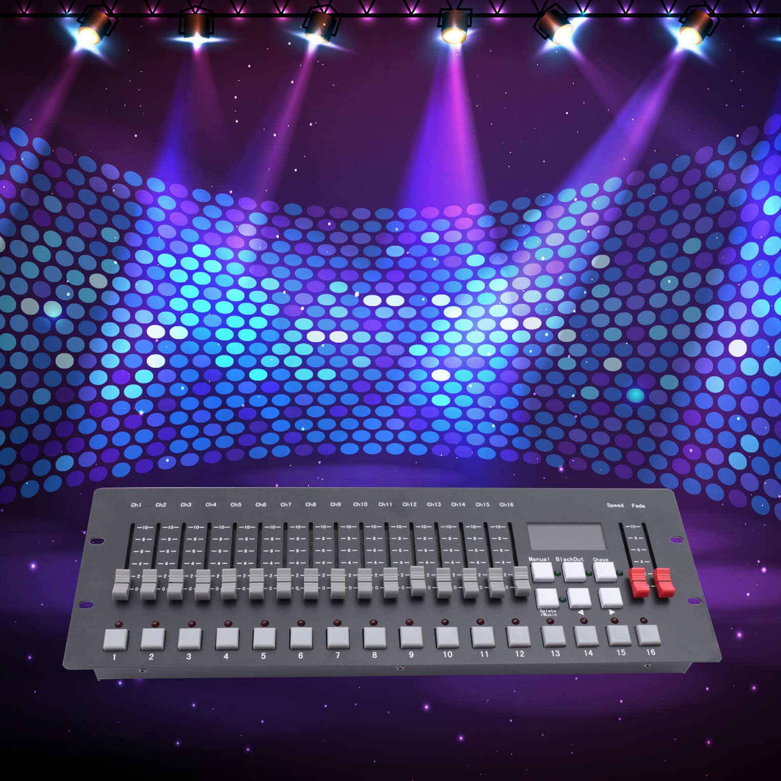 12W DMX Controller, DMX 256 Konsole für Bühnenbeleuchtung, 256CH Kanäle Konsole 99 Szenen für 3 Pin XRL, DMX-Lichtpult Party, DJ Disco Moving Head Licht Bühnen Lampe Operator Ausrüstung, Schwarz