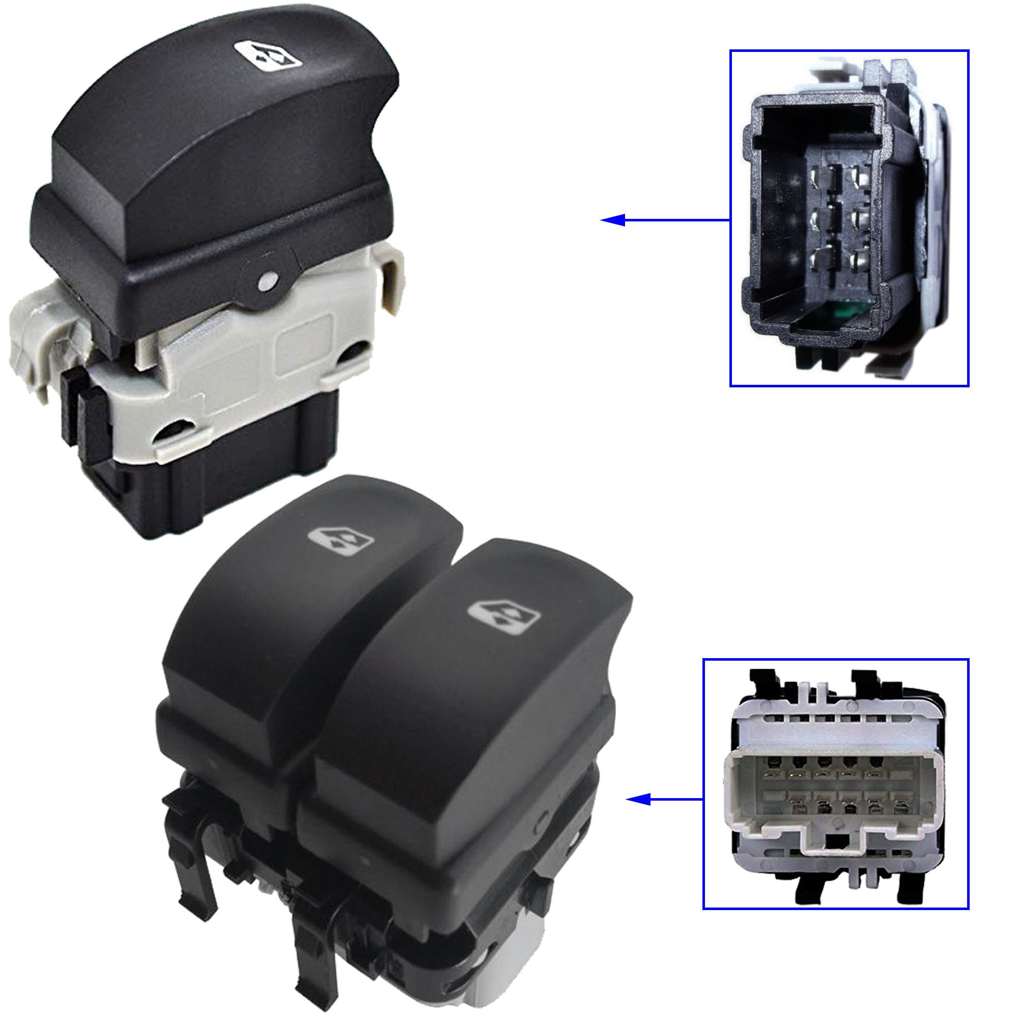Partsline (Lot de 2) Bouton de Lève-Vitre Électrique Avant Gauche ET Avant Droit OU Arrière Gauche OU Arrière Droit compatible avec Clio III, Modus, Twingo II - 8200002451 8200214936
