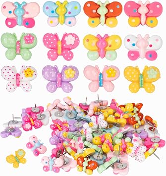 Push Pin,60pcs Mixed Color Butterfly Resin Decorative Push Pins Cute Thumb Tacks for Wall Whiteboard Corkboard Photo Wall Decorations Butterfly