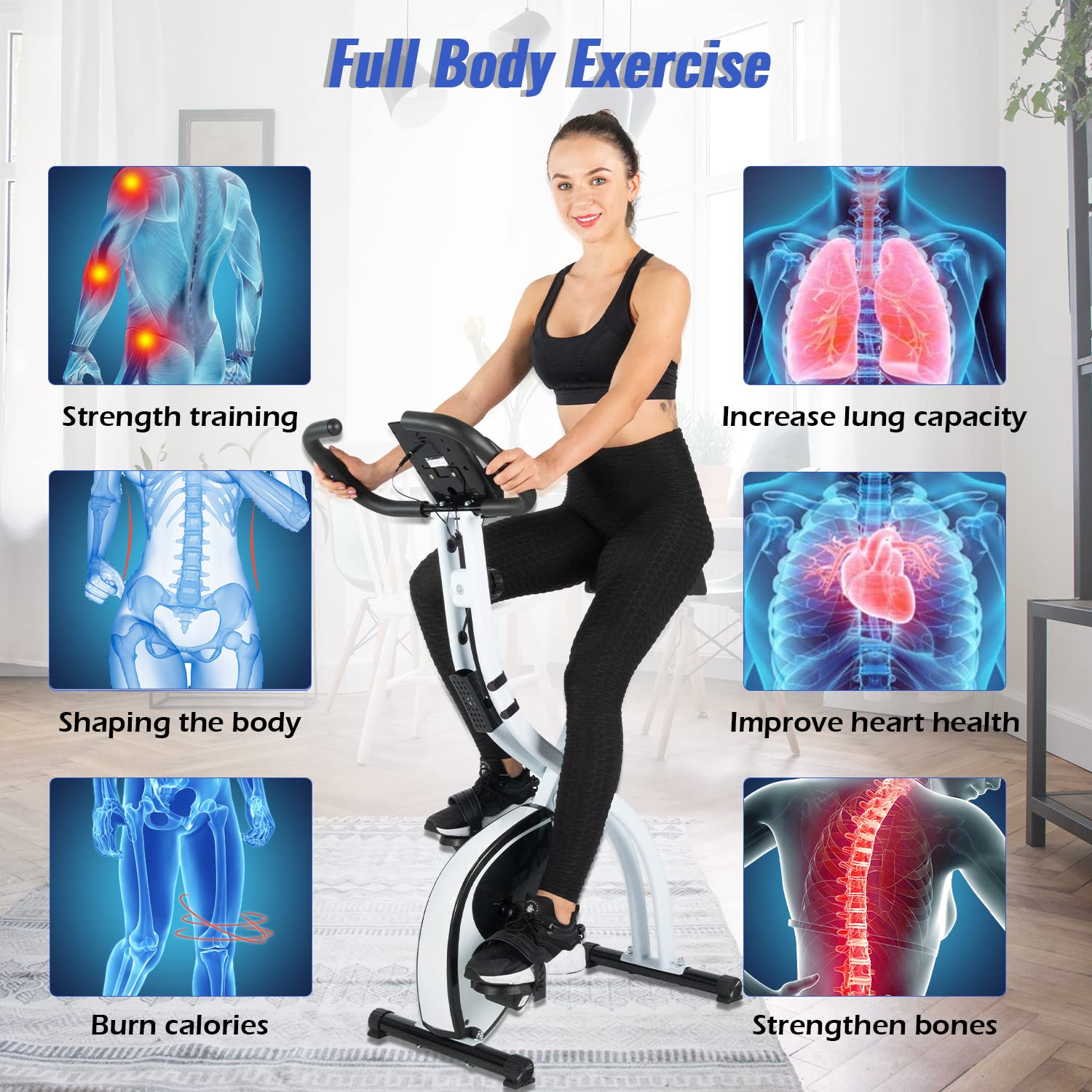 ISE F-Bike Mini składany rower treningowy, rower treningowy z 8 poziomami, opór magnetyczny, wyświetlacz LCD, rower rowerowy z czujnikiem tętna, SY-810L