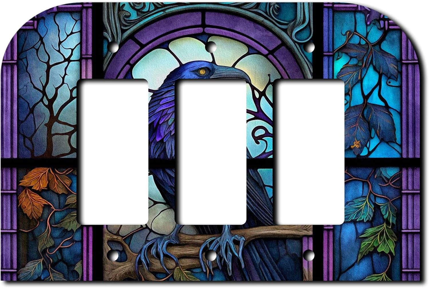 Stained Glass Look Crow - Single Gang Light Switch