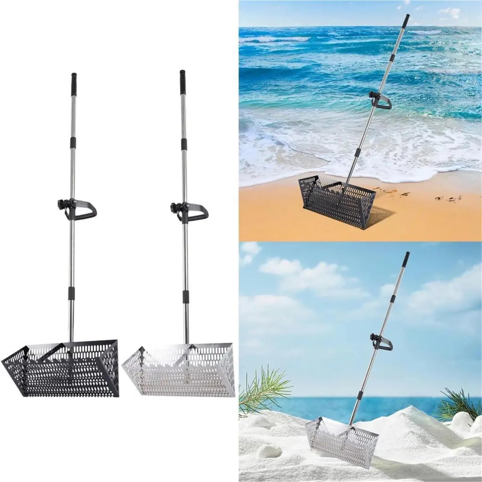 Rastrillo per pulci di sabbia Rastrello for sabbia ergonomico, raccoglitore di frutti mare, setaccio for for campeggio all'aperto(Black)