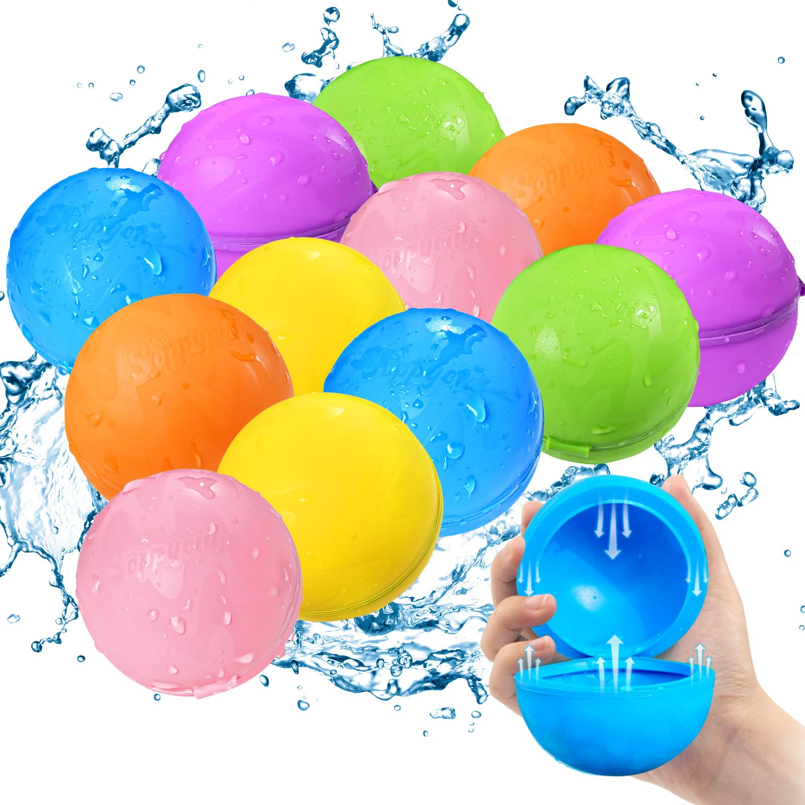 12Pcs Reusable Summer Toy Water Toy for Boys and Girls, Pool Beach Toys for Kids ages 3-12, Outdoor Activities Water Games Toys Self Sealing Water Splash Ball for Fun