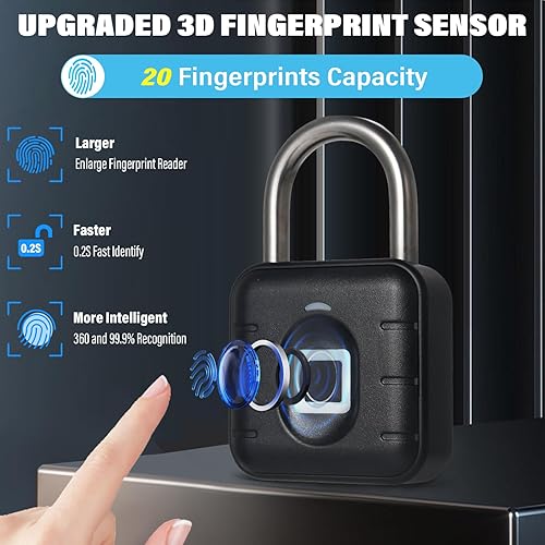 Miniatura 3 de Candado de huellas dactilares, bloqueo de huellas dactilares con aplicación, cerradura de combinación de cerraduras de gimnasio con biométrico sin