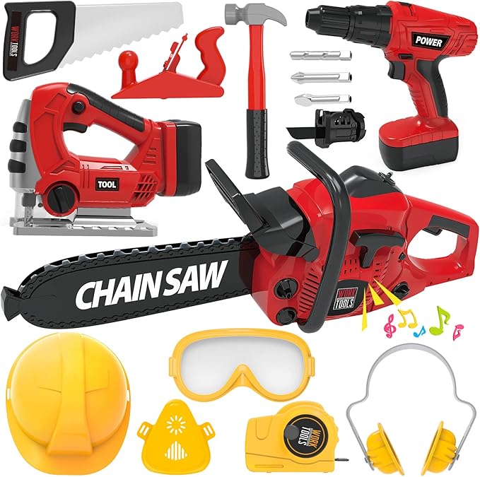 Kids Tool Set with Electric Toy Drill Chainsaw Jigsaw Toy