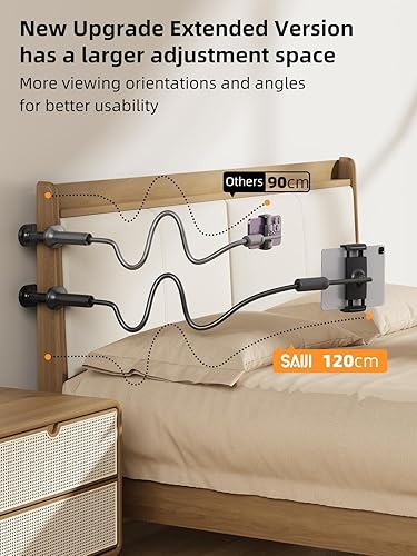 Miniatura 2 de SAIJI Soporte para Kindle de cuello de cisne de 47 pulgadas, soporte para tableta para cama con base mejorada, soporte para iPad con brazo flexible