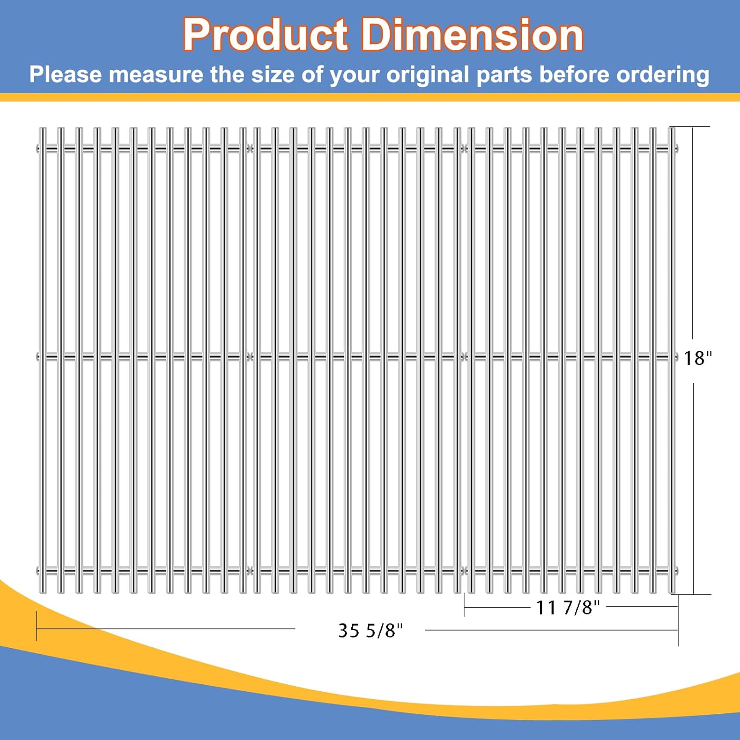 30-B-113 Grill Grate Replacement Parts for American Outdoor 24NB, 24NG, 24NP, 24PC, 30NB, 30PC, 36NB, 36PC, 90351 Heat Plate Shield and Grill Burner Tube, 3 Pack Stainless Steel Grill Parts