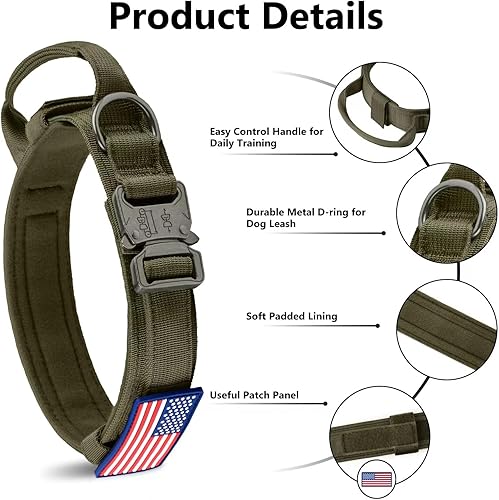 Miniatura 4 de VORCIK - Juego de collar y correa táctica para perro, collar ajustable de nailon para perro con asa y hebilla de metal resistente para perros