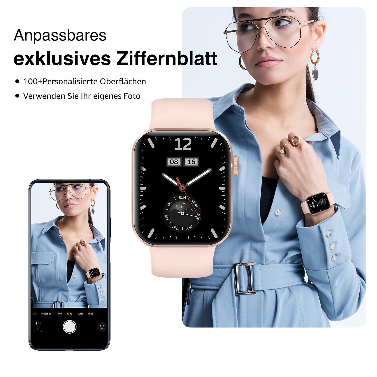 Montre Connectée Femme Homme avec Appels Bluetooth, 1.85" HD Smartwatch avec 140+ Modes Sportifs, Etanche IP68 Montre Connectee avec Podometre/Cardiofrequencemetre/Moniteur de Sommeil pour Android/iOS