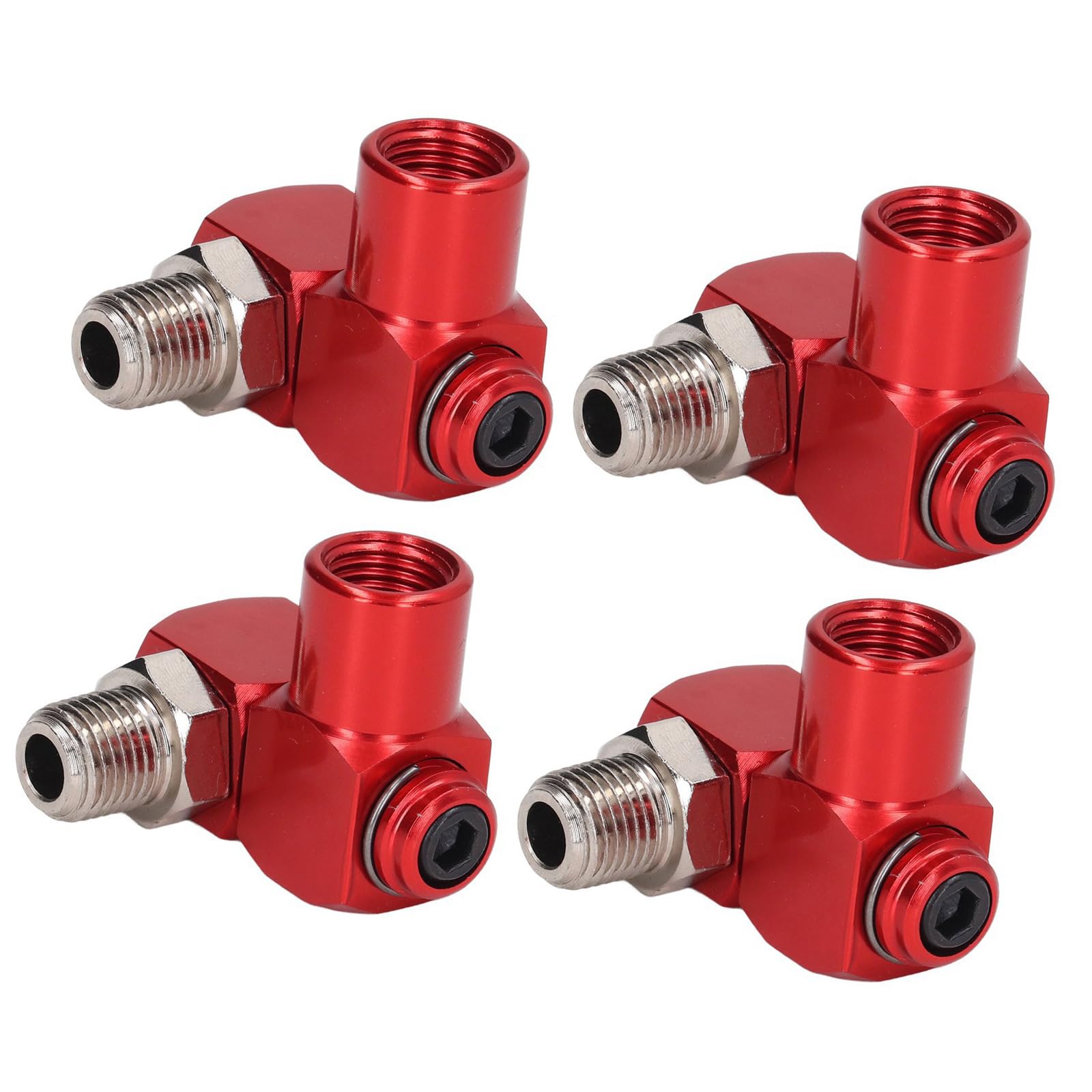Mekalero Red 4Pack 360 Degree Rotating Air Connector Light Weight Aluminum Pneumatic Swivels Joints Easy Installation Pneumatic Rotary Adapter