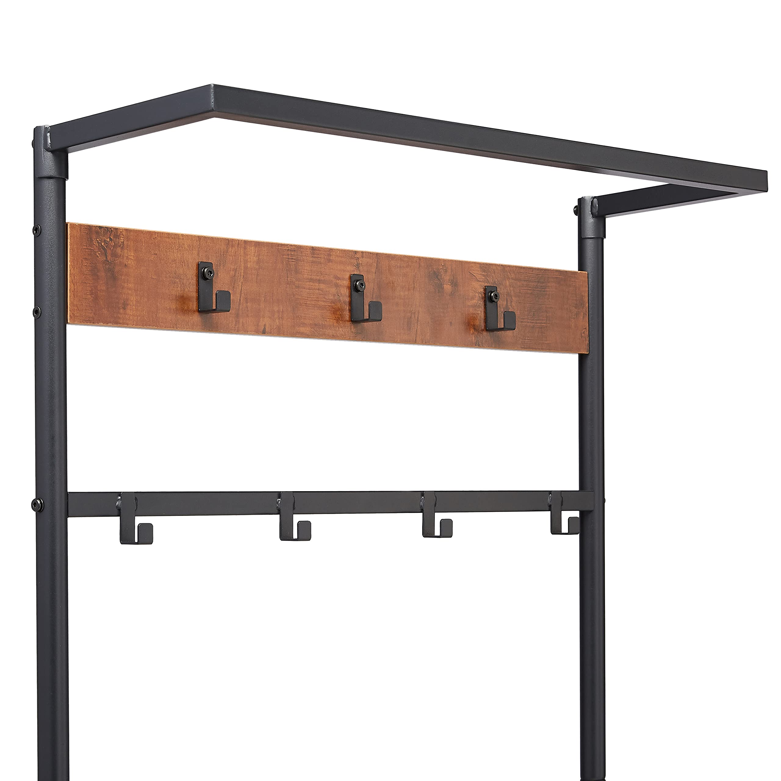 Amazon Basics Portemanteau à 7 crochets avec banc à chaussures et rangement à 3 niveaux, Noir, 70.1 x 33 x 180.3 cm