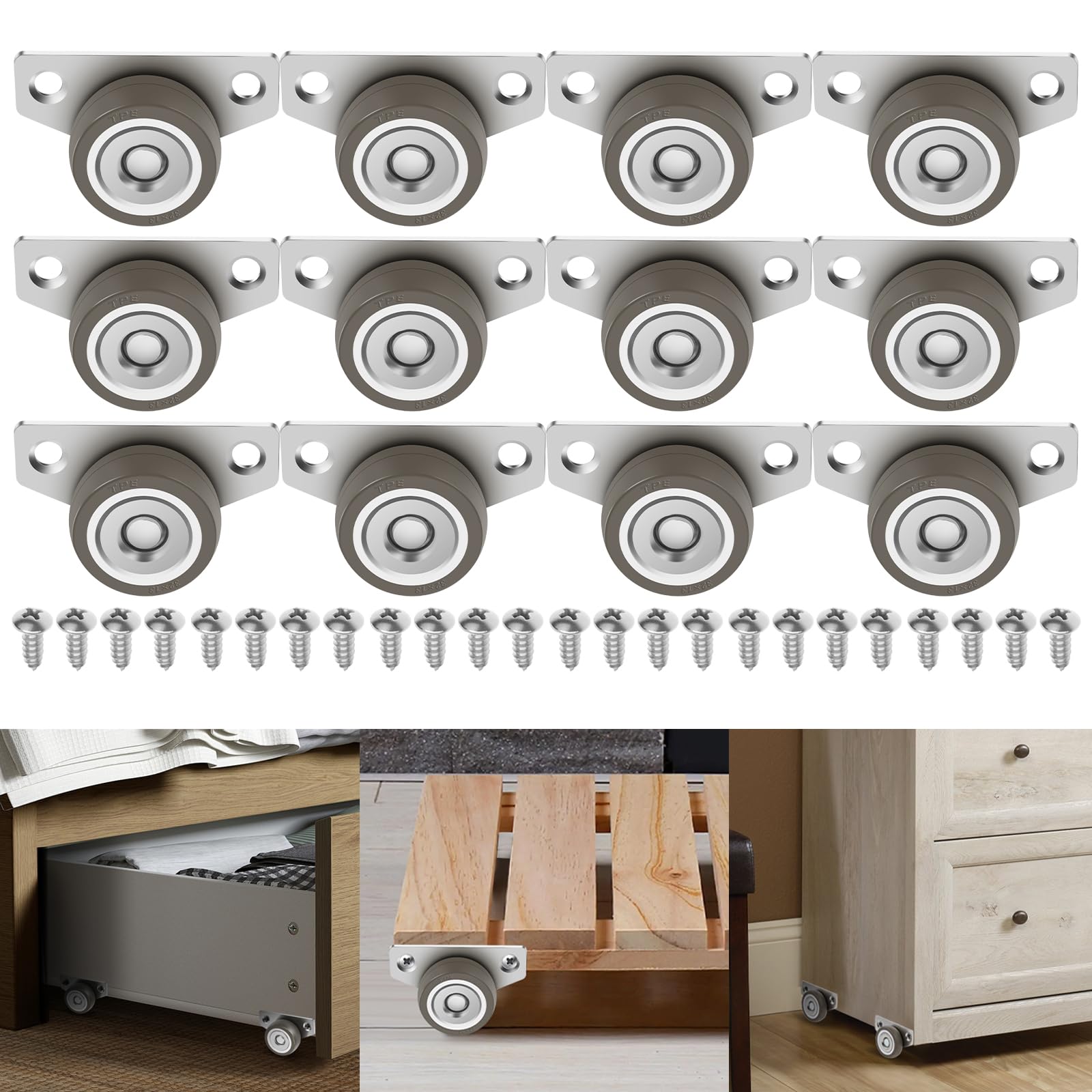 12 Pcs Side Mount Casters 1.25inch Small Caster Wheels Non Swivel Rigid Furniture Wheels Mini Little Fixed Caster Wheel for Rubbish Bins Drawers