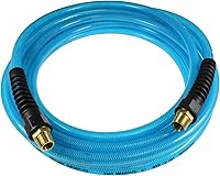 Coilhose Flexeel PFE40254T 1/4" ID x 25ft Reinforced Polyurethane Air Hose w/ MPT Strain Relief Fittings - Kink-Resistant, Transparent Blue