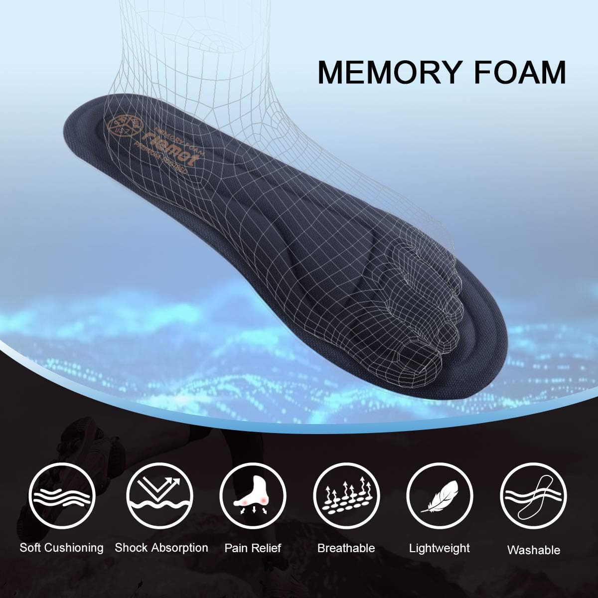 riemot Womens Memory Foam Insoles Comfort Cushioning Shoe Inserts Super Soft Replacement Innersoles for Running Shoes Work Boots Sneakers Liners Navy EU 37.5 - Image 3