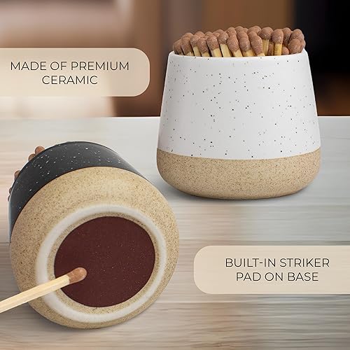 Miniatura 3 de Soporte decorativo de cerámica con bandeja de madera, juego de 2 hermosos soportes mate con huelguista que son una actualización para cualquier