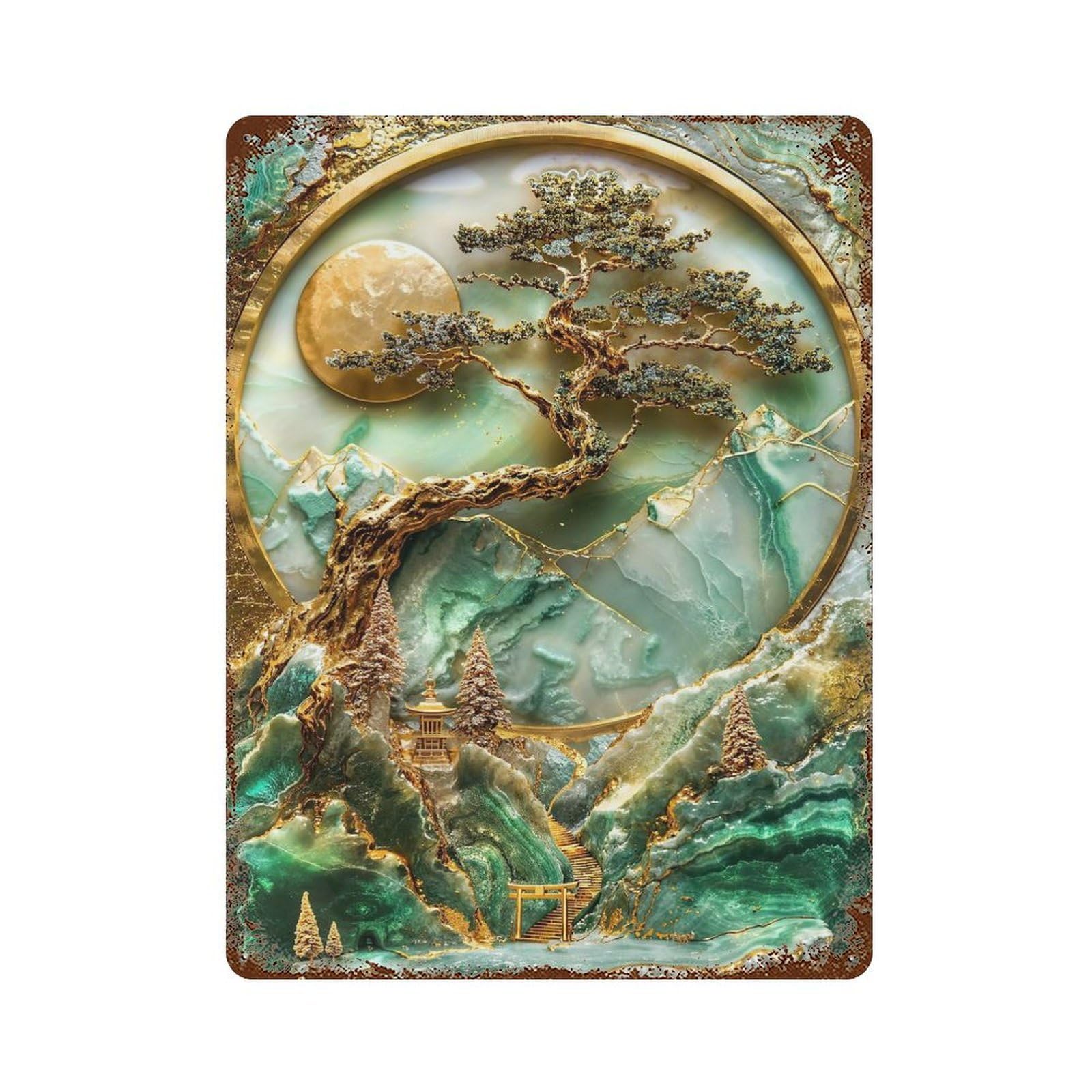 Inaris Sacred Grove Kintsugi Art Distressed Metal Wall Sign 15.7"x11.8", Ideal for Garage, Bar And Workshop Decor