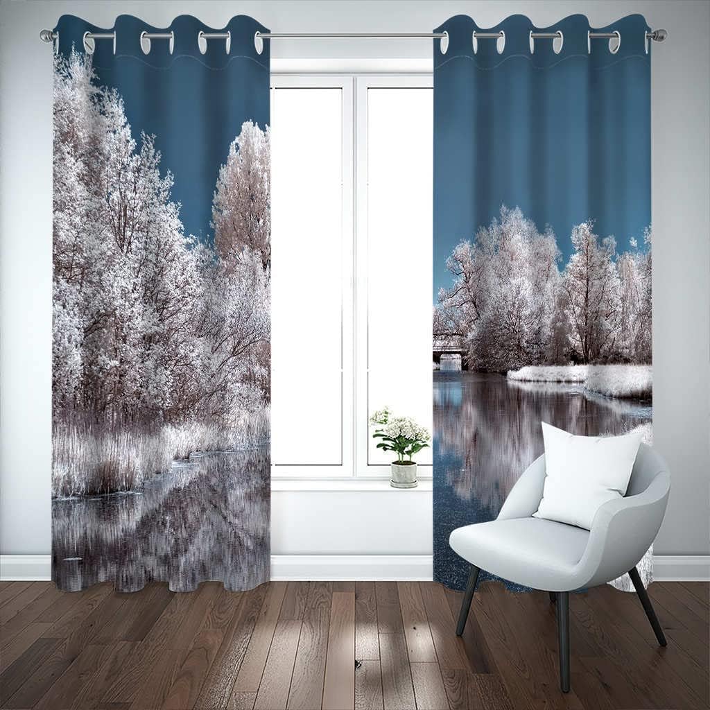Vorhang Kinderzimmer Junge Mädchen Verdunkelungsvorhänge 3D Druck Winterwaldsee Fenster Gardinen Wohnzimmer Mit Ösen 280 X 180 cm Blickdichter Schallschutz Vorhang 2Er Set-3R5N/F7F