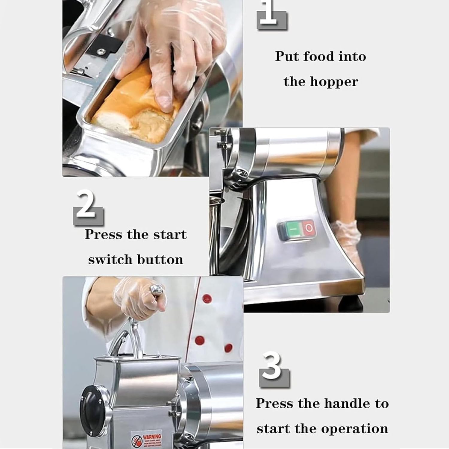 Rallador Queso Comercial,Trituradora Migas Pan,con Motor Potente 550 W/0,75 HP,Alto Rendimiento 40 Kg/H,Seguridad para Salud Y Bajo Nivel Ruido,para Mantequilla,Migas Salvado De Pan