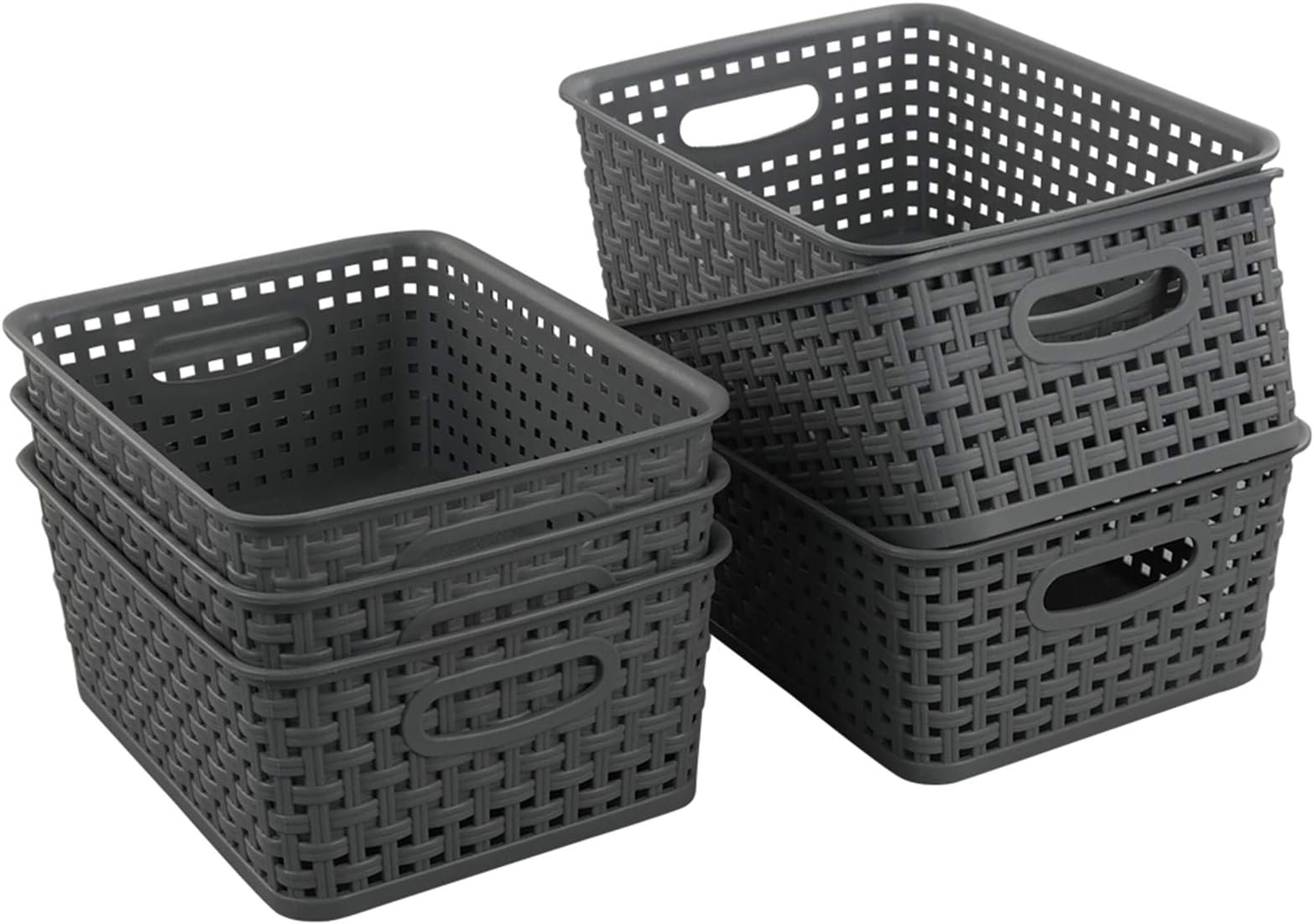 Teyyvn Plastic Storage Basket, 10.03" x 7.59" x 4.09", Pack of 6, Gray