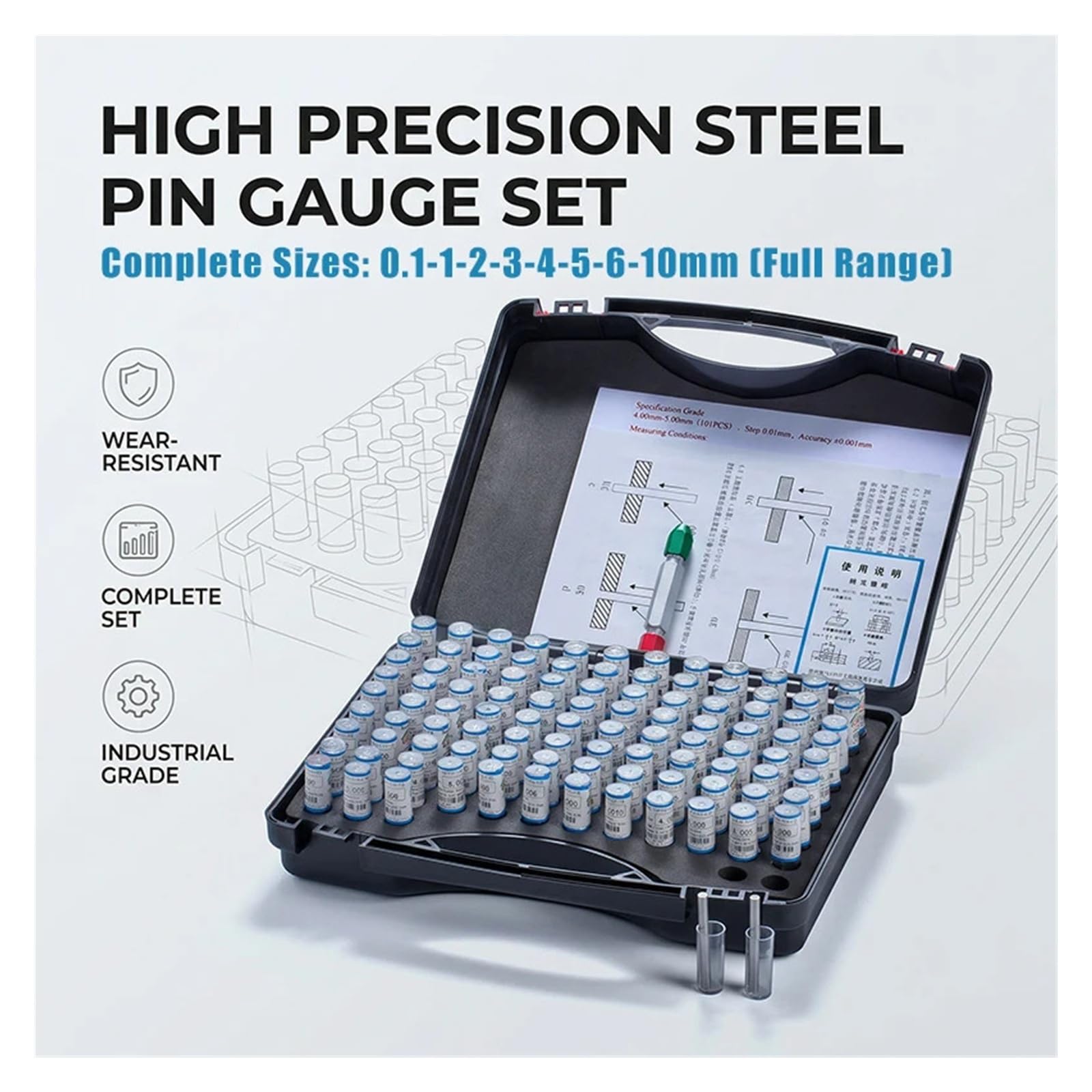 Juego De Calibradores De Precisión De 10mm, Paso 0,01/0,05/0,1mm, Herramientas De Inspección Y Calibración De Micrómetro De Acero Medición precisa(0.10-10.00mm 100Pcs)