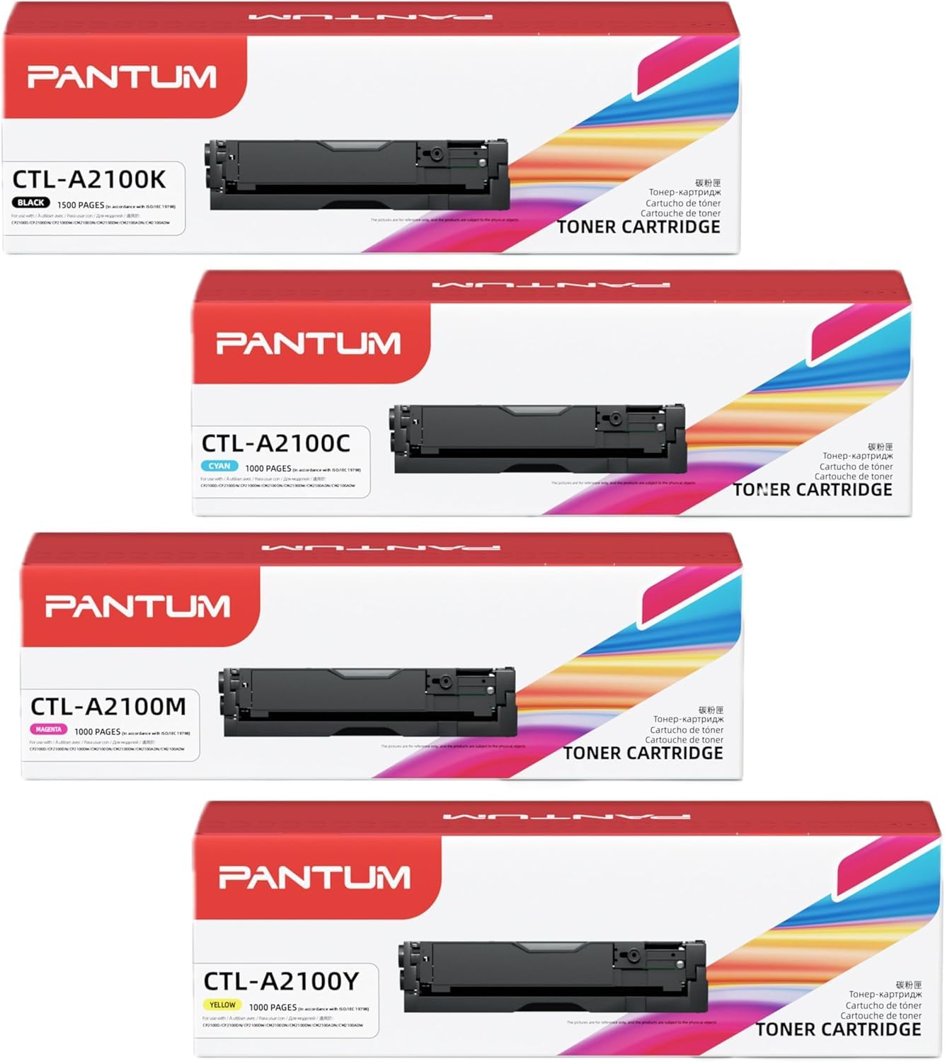 PANTUM CTL-A2100K/C/M/Y 4-Pack Originale Cartuccia toner compatibile con la stampante laser a colori CP2100DW CM2100DW CM2100ADW, Capacità BK 1.500 pagine, C/M/Y 1.000 pagine