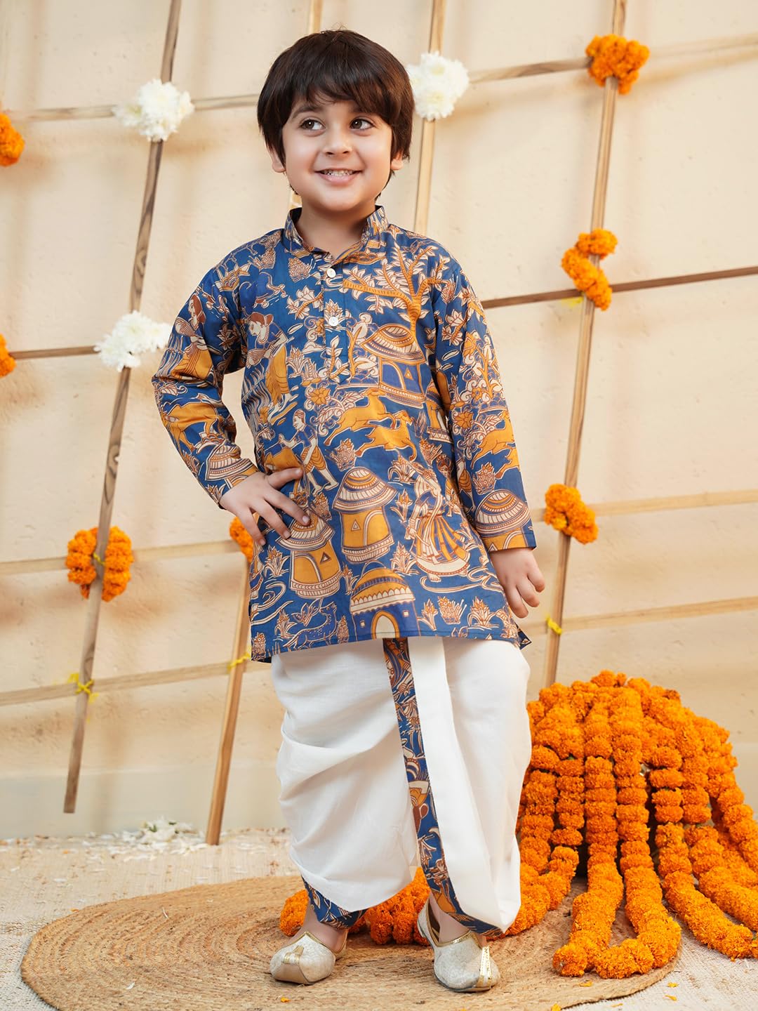 AJ DEZINES Boys Cotton Full Sleeve Abstract Blue Printed Dhoti Kurta Set for Boys - Ethnic Wear | Traditional | Festival Outfit for boys - Regular Fit (Twister-1953-BLUE-0) - Image 2 thumbnail