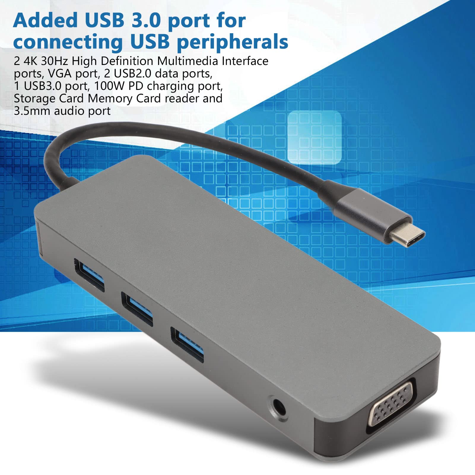 Ausla Hub USB C 10 en 1, 2 4K VGA 100W PD