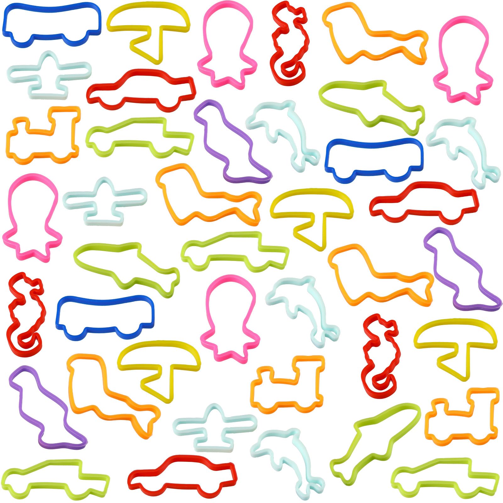 120 Pcs Silicone Bands Bracelets Colored Rubber Bands Bracelets Silly Sea Animal and Fun Vehicles String Elastic in Shapes (Random Color)