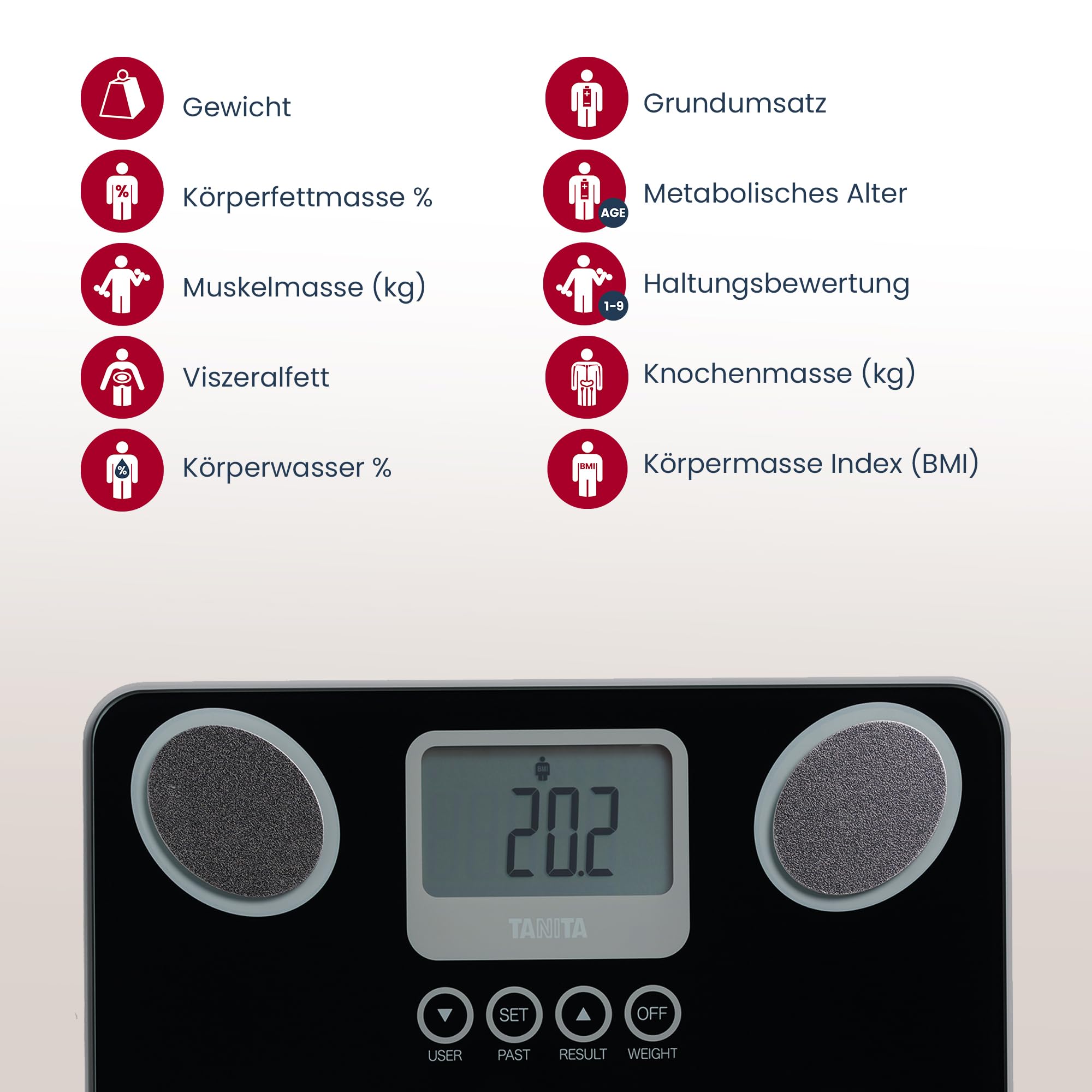 TANITA BC-731 Kompakte Innerscan-Körperanalysewaage aus Glas Gut Ablesbares LCD-Display 10 Messungen Schwarz