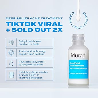 Murad Deep Relief Acne Spot Treatment with 2% Salicylic Acid Patch-Like Liquid Treatment for Deep, Hormonal Acne & Breakouts 1 Fl Oz