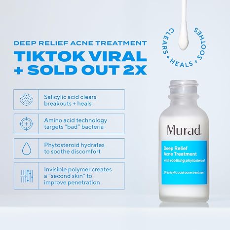 Murad Deep Relief Acne Spot Treatment with 2% Salicylic Acid Patch-Like Liquid Treatment for Deep, Hormonal Acne & Breakouts 1 Fl Oz