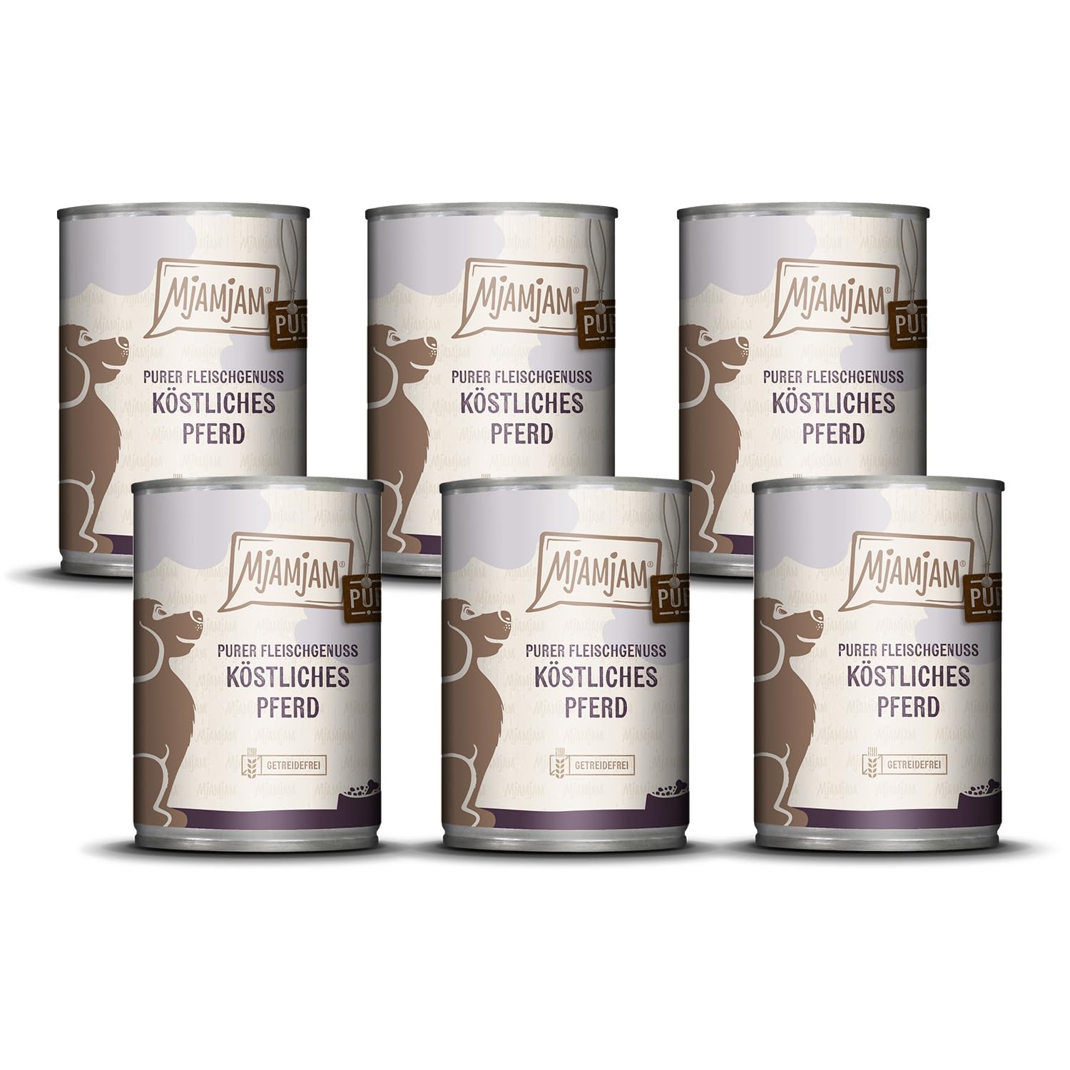 MjAMjAM - Premium Nassfutter für Hunde - purer Fleischgenuss - köstliches Pferd pur, 6er Pack (6 x 400 g), getreidefrei mit extra viel Fleisch