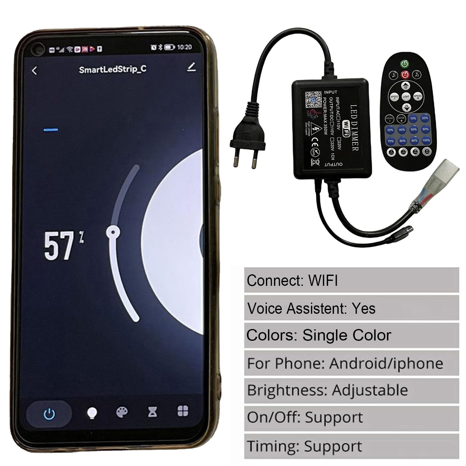 Striscia LED 25 metro Bianco Freddo, controllata tramite WIFI/APP, dimmerabile con trasformatore 220V e telecomando IR, 2835 144 LEDs/m, Timer, Musica, Impermeabile IP65