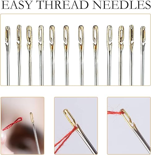 Miniatura 5 de Agujas de coser a mano con roscado automático  24 agujas de hilo fáciles para coser a mano, aguja de rosca lateral de bordado con estuche de aguja