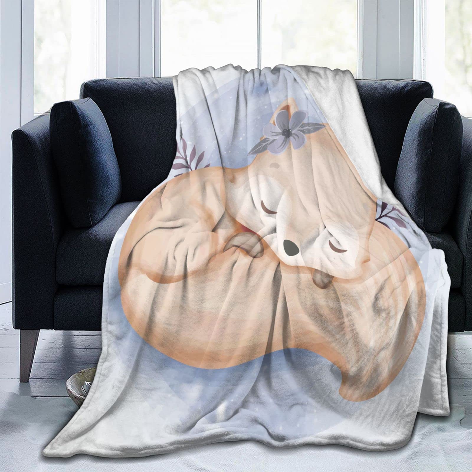 Coperta con volpe che medita con cielo stellato, 101 x 127 cm