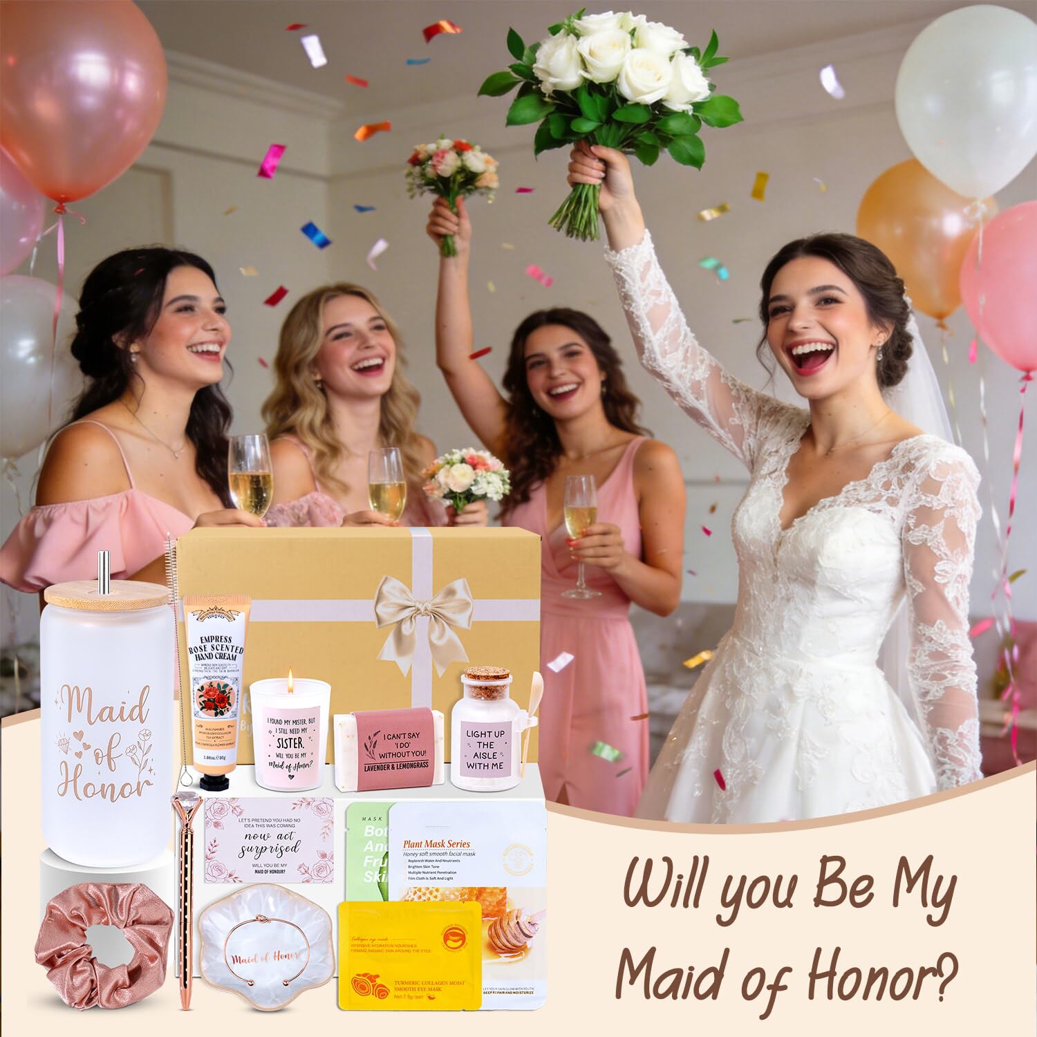Ithmahco 15 PCS Maid of Honor Proposal Gifts, Will You Be My Maid of Honor Gifts from the Bride, Bridal Shower & Pre Wedding Spa Self Care Gift Box Set