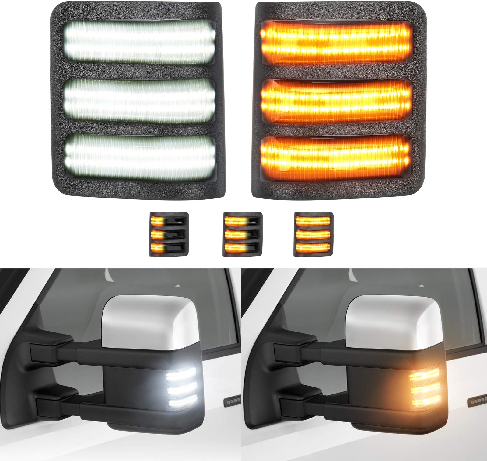 Switchback LED Side Mirror Marker Lights for 2008-2016 Ford F250 F350 F450 F550 Super Duty, Sequential Amber Turn Signal Lights, White Running Lights, Replace OEM Mirror Markers Lamps