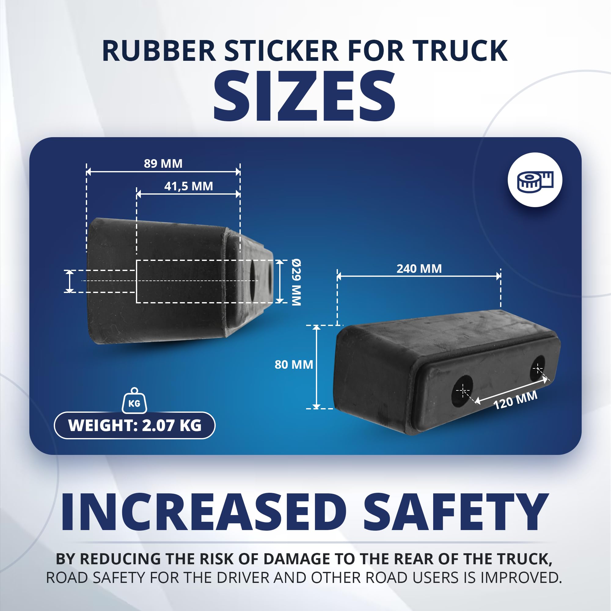DOJA Barcelona | Gummipuffer für Lkw | Pack 2 | Parkstopper Garage | 240x80x89mm | Gummi | Lkw-Zubehör | für Anhänger, Wohnwagenzubehör, Garagenpuffer, Park Puffer, Anschlagpuffer, Radstopper