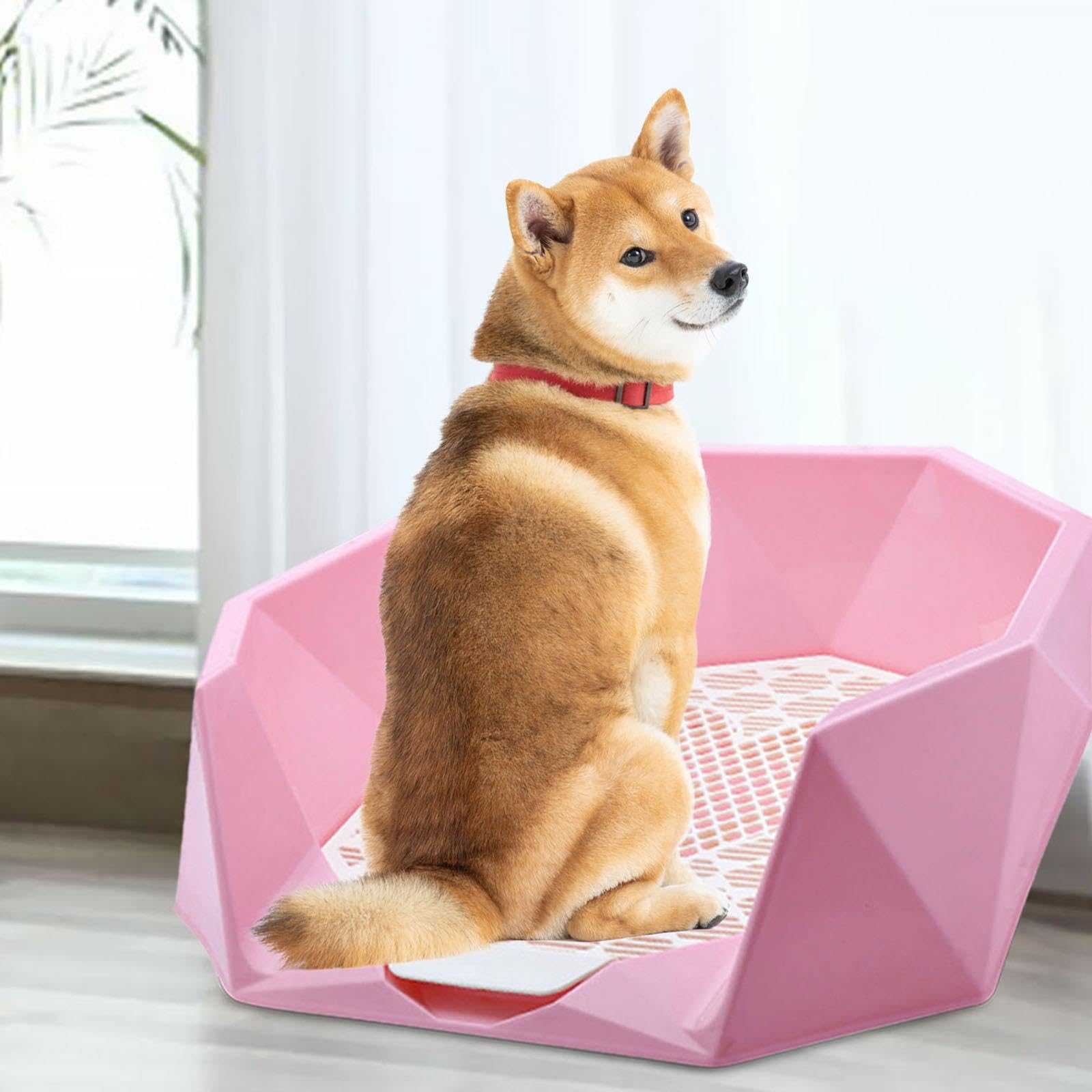 Litter Tray Toilet para Perros con Bandeja Higiénica Rejilla Desmontable Caja Portátil Y Soporte Antideslizante Funcionalidad de Limpieza Sencilla Ade, Rosa