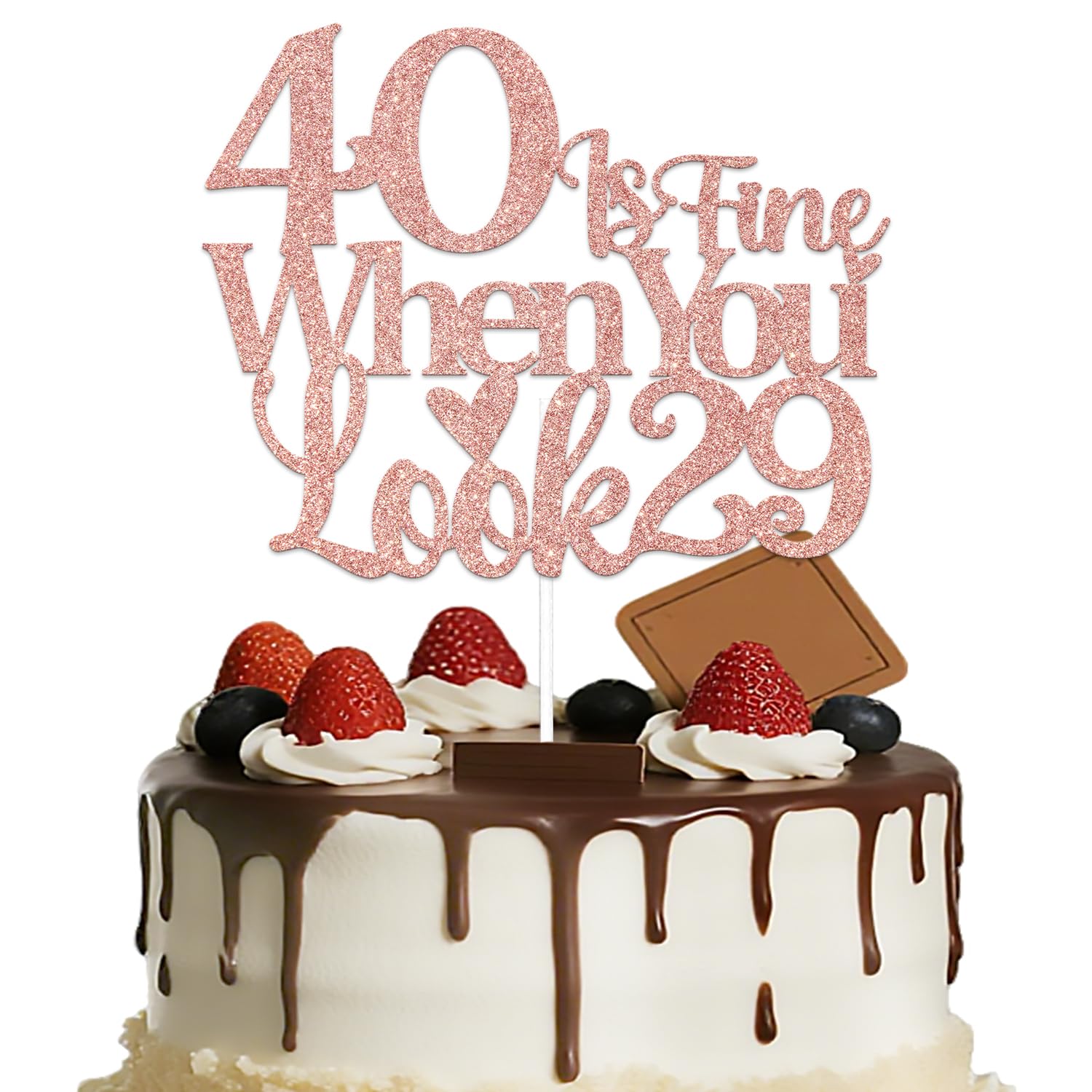 Funny 40th Birthday Cake Topper - 40 Fine Cake Topper Rose Gold Glitter