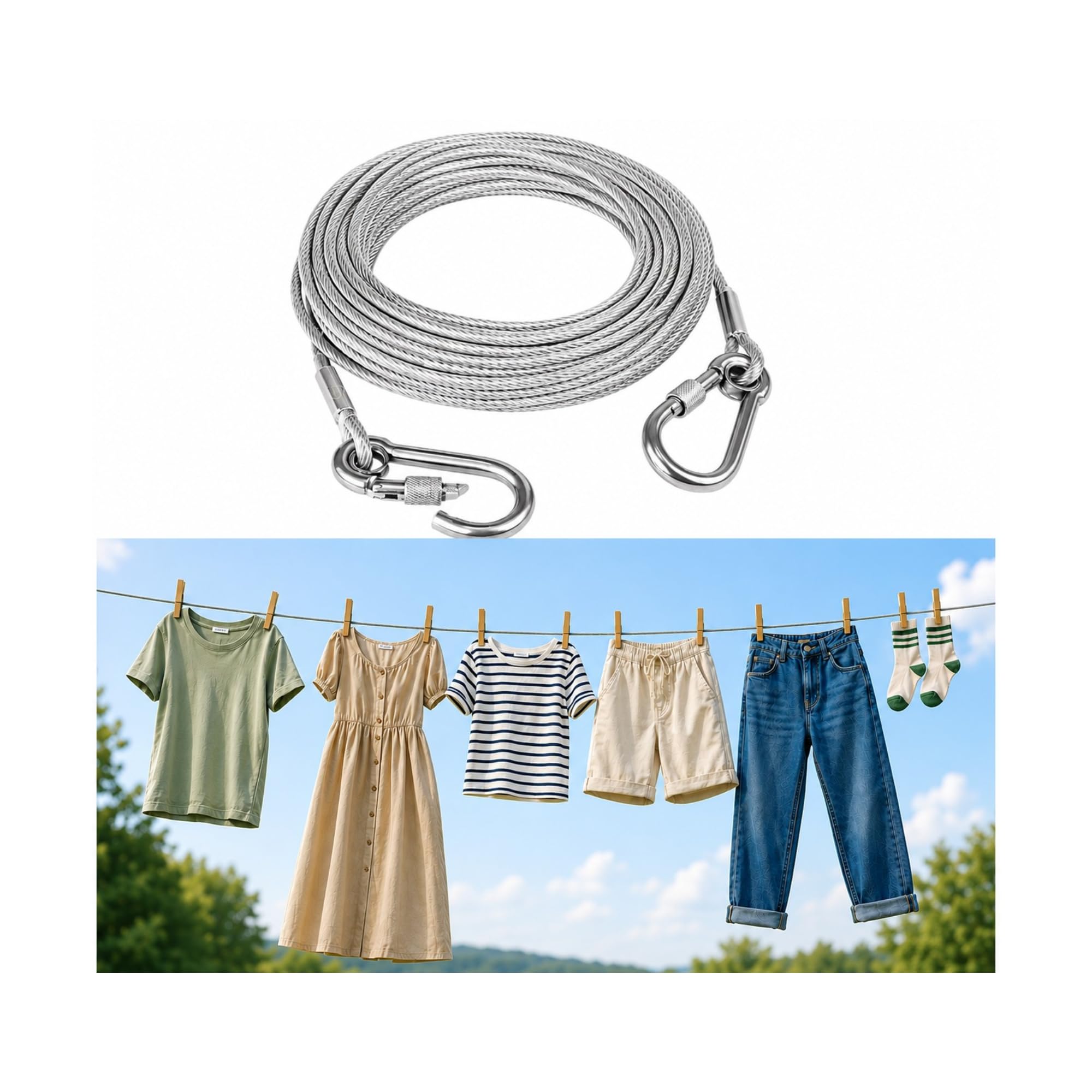 Heavy Duty Clothes Drying Rope 5 Meter with Hooks | Strong Steel Clothesline for Balcony, Bathroom, Travel & Camping | Rust-Resistant Durable Cloth Line for Indoor & Outdoor Use-image-22