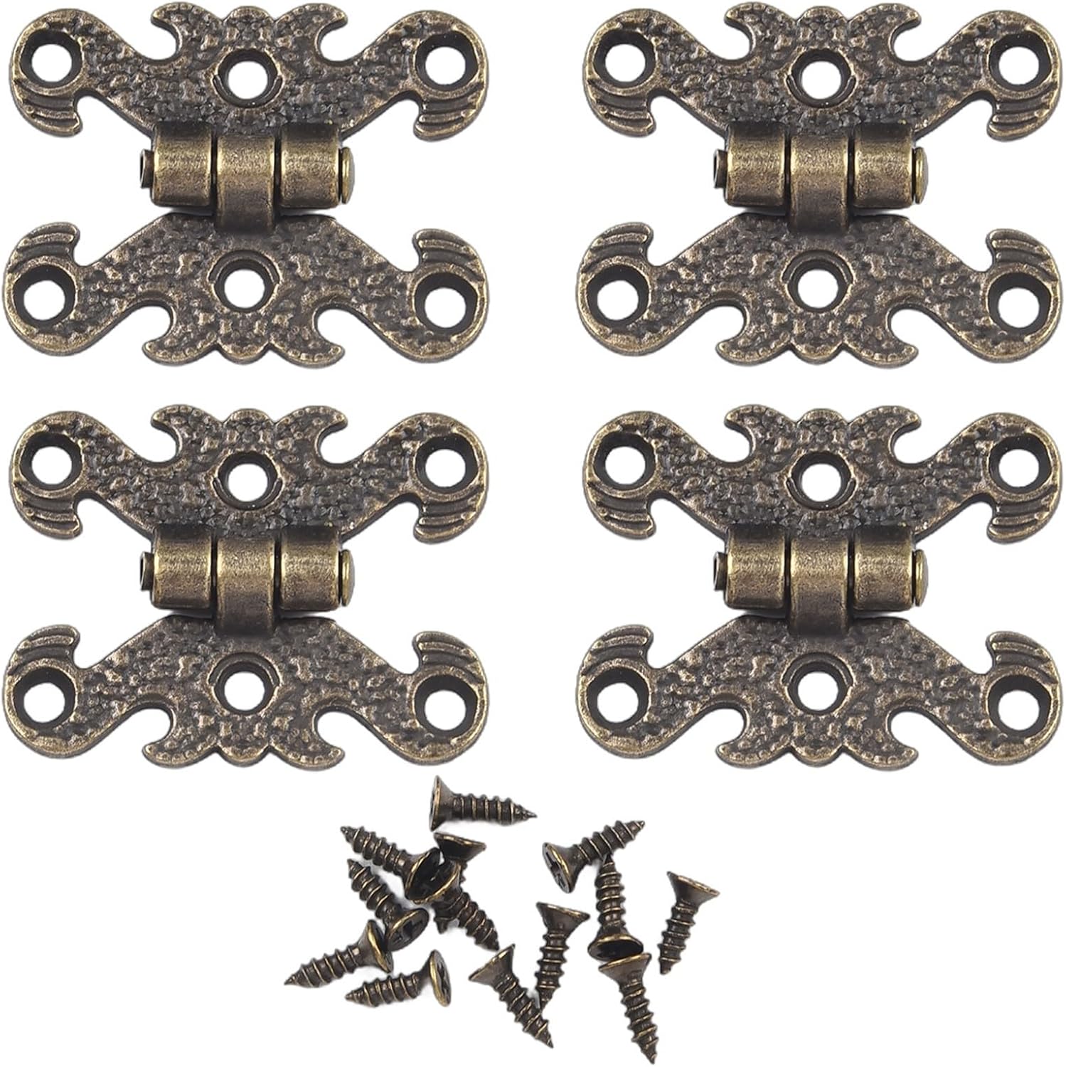 Zinc Alloy Cabinet Hinges (4-Pack) – Vintage Butt Hinges Wooden Boxes, Furniture & Cabinets – Bronze/Gold/Black Decorative Hardware with Screws Included(S Bronze)