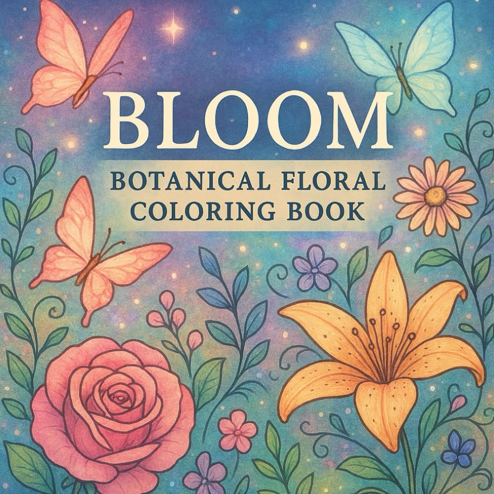 Bloom: Botanical Floral Coloring Book for Adults: Over 46 Relaxing Flower and Garden Designs for Stress Relief, Mindfulness, and Creative Coloring Fun