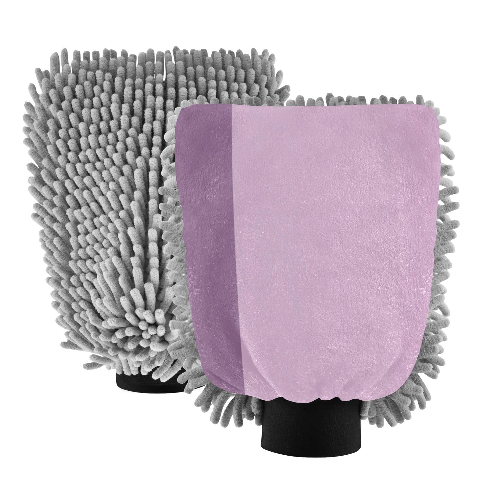 Kigai Solid Color Car Wash Mitt Microfiber, 2Pcs Scratch Free Lint-Free, Premium Chenille Microfiber Mitt Car Wash Brush-M